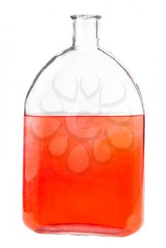 red ink solution in water in glass flask isolated on white background