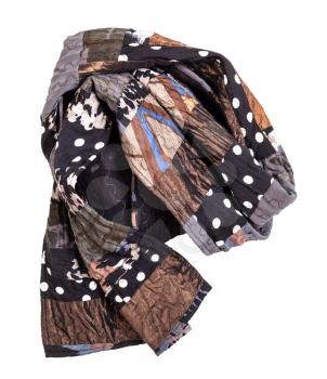 wrapped handmade brown patchwork scarf isolated on white background