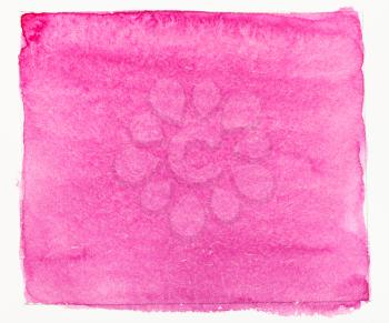 abstract colored pink square hand painted by watercolour paint on white textured paper