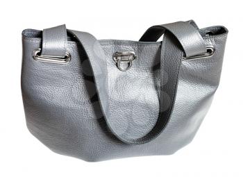handmade gray leather soft handbag isolated on white background