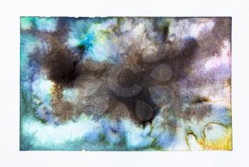 abstract painting with salt spots handpainted by watercolours on white textured paper