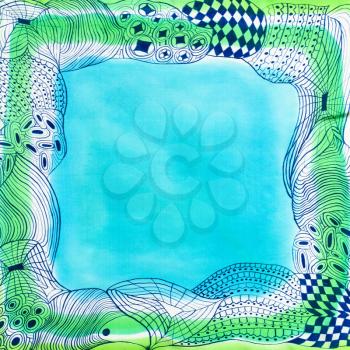 textile background - blue and green handpainted silk scarf with abstract pattern