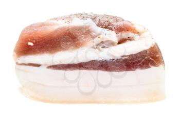 portion of salted Salo (pork fatback) with meat layers isolated on white background