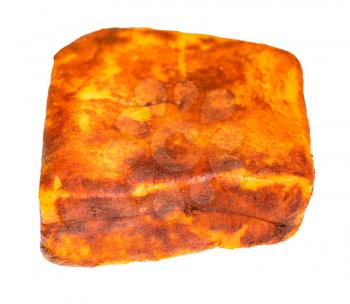 piece of bacon (pork fatback) salted with paprika isolated on white background