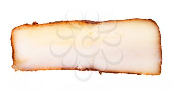 slice of bacon (pork fatback) salted with paprika isolated on white background