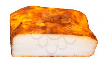 cutted bacon (pork fatback) salted with paprika isolated on white background