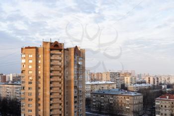 above view of residential district in Moscow city in winter morning