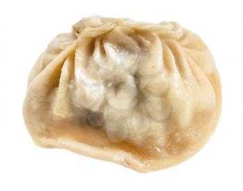 single cooked Manti (steamed dumpling stuffed with minced meat and chopped onion in central asian cuisine) isolated on white background