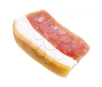 chunk of barrel salted Salo (pork fatback) with pork meat isolated on white background