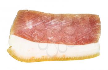slice of barrel salted Salo (pork fatback) with pork meat isolated on white background