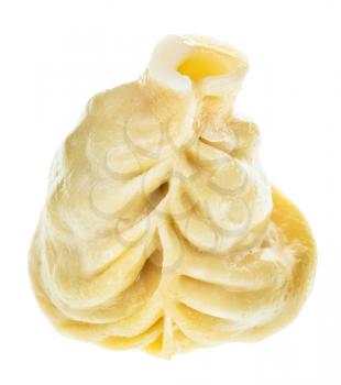 single steamed Mongolian dumpling Buuz filled with minced mutton meat isolated on white background