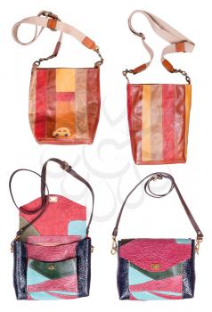 set of patchwork leather bags isolated on white background