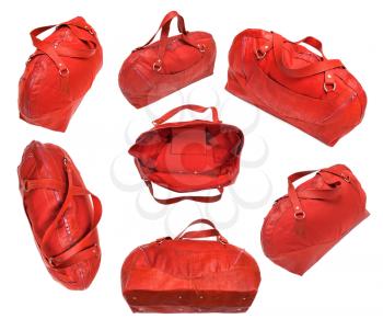 set of red travelling bag isolated on white background