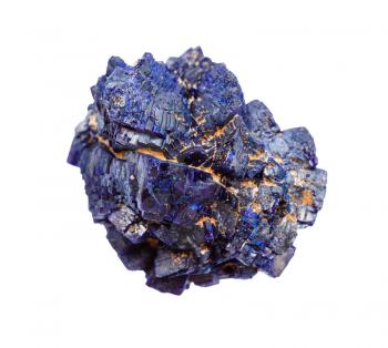 macro photography of sample of natural mineral from geological collection - raw Azurite mineral crystals isolated on white background