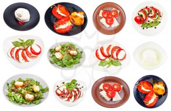 collection of appetizers with cheese isolated on white background