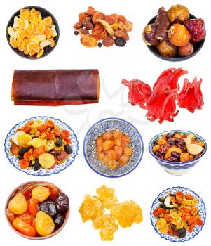 lot of various sweet dried fruits isolated on white background
