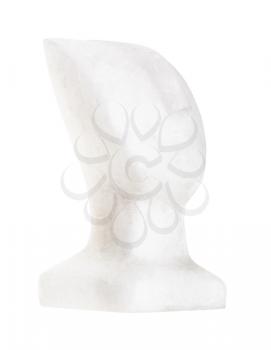 replica of ancient Cycladic statuette - face carved from white marble isolated on white background