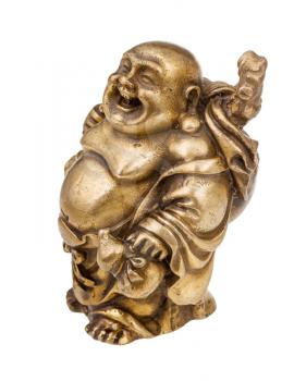 traditional chinese bronze figurine of Hotei (Laughing Buddha) isolated on white background