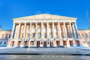 facade of Moscow City Duma palace (Russian regional parliament in Moscow) on Strastnoy boulevard in winter morning.