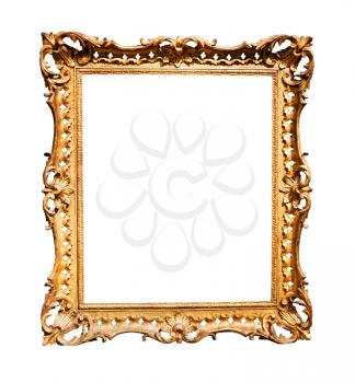 vertical baroque wooden picture frame with cutout canvas isolated on white background