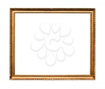 horizontal old narrow wooden painting frame with cutout canvas isolated on white background