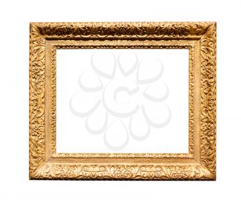 horizontal wide baroque wooden painting frame with cutout canvas isolated on white background