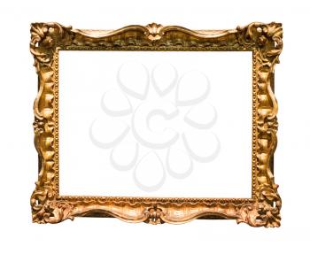 horizontal wide baroque wooden picture frame with cutout canvas isolated on white background