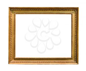 horizontal wide vintage wooden picture frame with cutout canvas isolated on white background