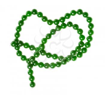 string of round beads from natural green nephrite gemstones isolated on white background