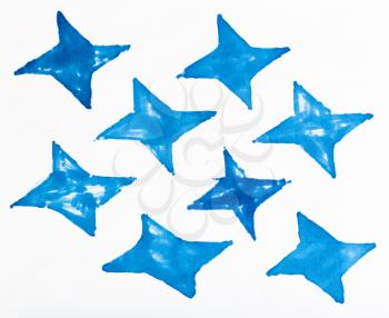 abstract hand drawn pattern on white paper by blue felt pen - simple ornament from four-pointed shaped stars