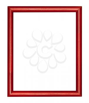 empty modern red brown wooden picture frame with cut out canvas isolated on white background