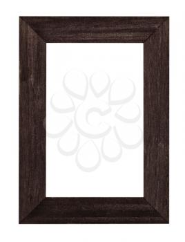 empty dark brown painted wide wooden picture frame with cut out canvas isolated on white background