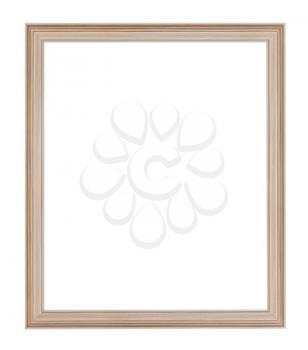 empty modern carved wooden picture frame with cut out canvas isolated on white background