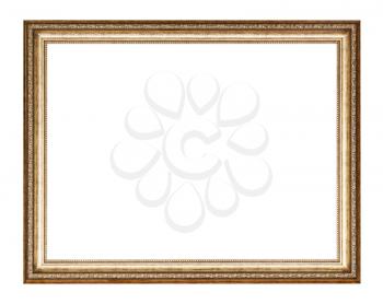 empty golden carved wooden picture frame with cut out canvas isolated on white background