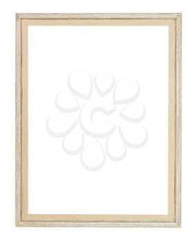 empty modern simple painted wooden picture frame with cut out canvas isolated on white background