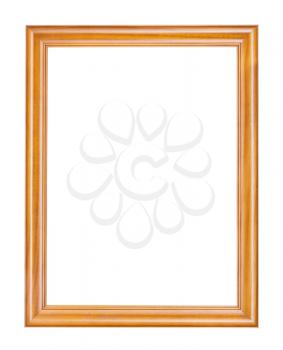 empty wide varnished brown wooden picture frame with cut out canvas isolated on white background