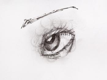 sketch of human rolled eye hand-drawn by black pencil and ink on white paper