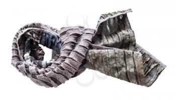 tied scarf stitched from carved silk and cotton fabric isolated on white background