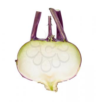 cross section of fresh purple kohlrabi cabbage isolated on white background