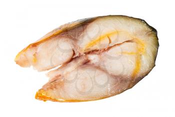 slice of cold smoked mackerel fish isolated on white background