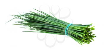 bundle of fresh leaves of Chives isolated on white background