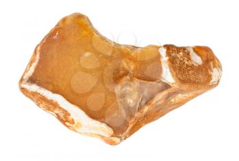 closeup of sample of natural mineral from geological collection - yellow Flint stone isolated on white background