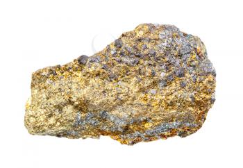 closeup of sample of natural mineral from geological collection - unpolished Pyrite rock isolated on white background