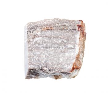 closeup of sample of natural mineral from geological collection - unpolished rhyolite rock isolated on white background