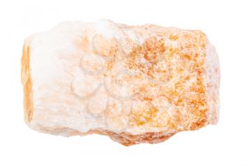closeup of sample of natural mineral from geological collection - rough Selenite (crystalline gypsum) rock isolated on white background