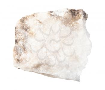closeup of sample of natural mineral from geological collection - rough Anhydrite rock isolated on white background