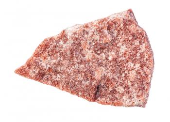 closeup of sample of natural mineral from geological collection - unpolished red Quartzite rock isolated on white background
