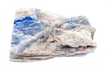 closeup of sample of natural mineral from geological collection - raw Kyanite stone isolated on white background