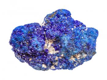 closeup of sample of natural mineral from geological collection - rough Azurite (chessylite) rock isolated on white background