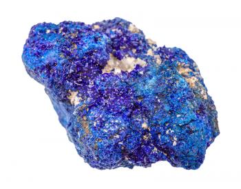 closeup of sample of natural mineral from geological collection - raw Azurite (chessylite) rock isolated on white background